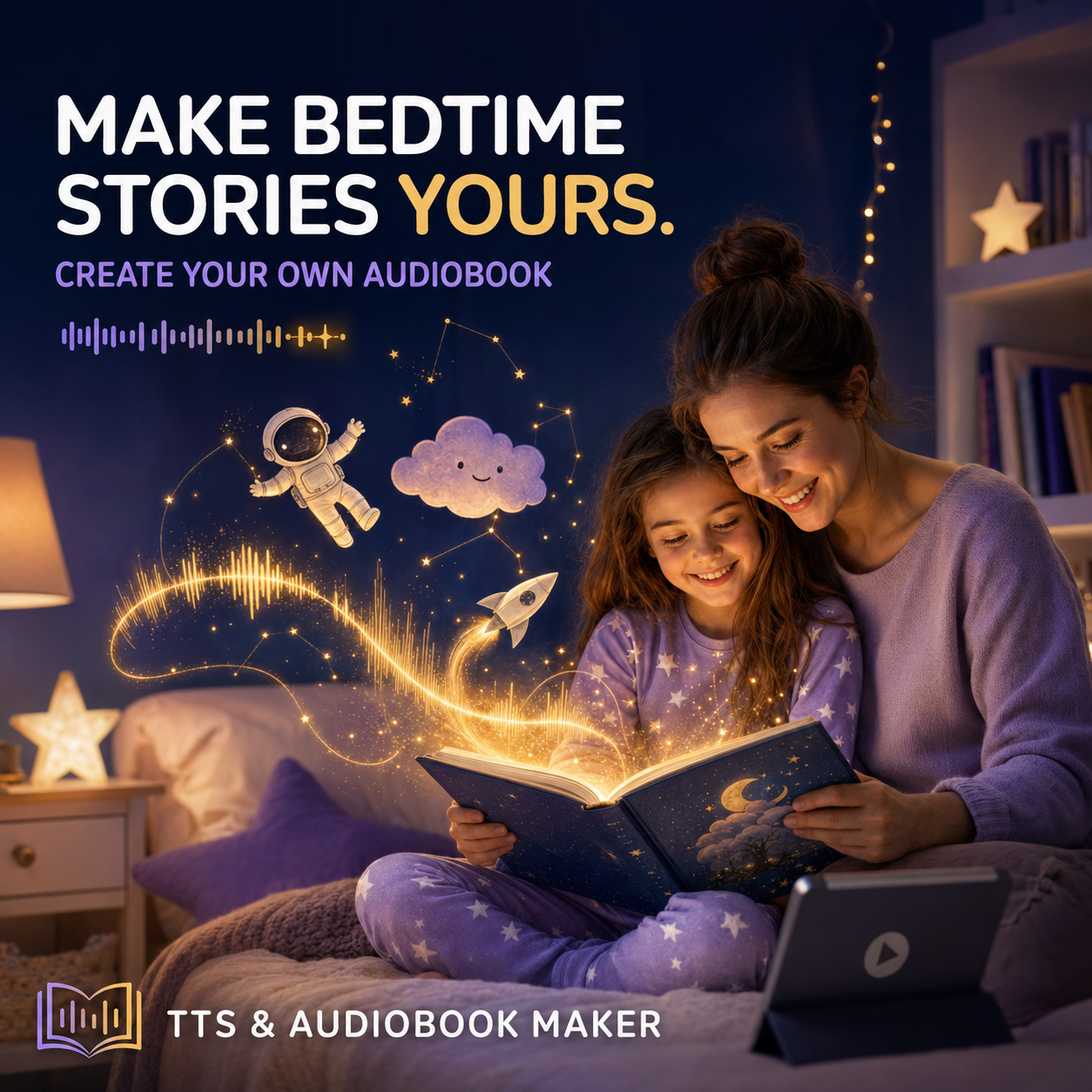 Audiobook creator interface with multiple pages