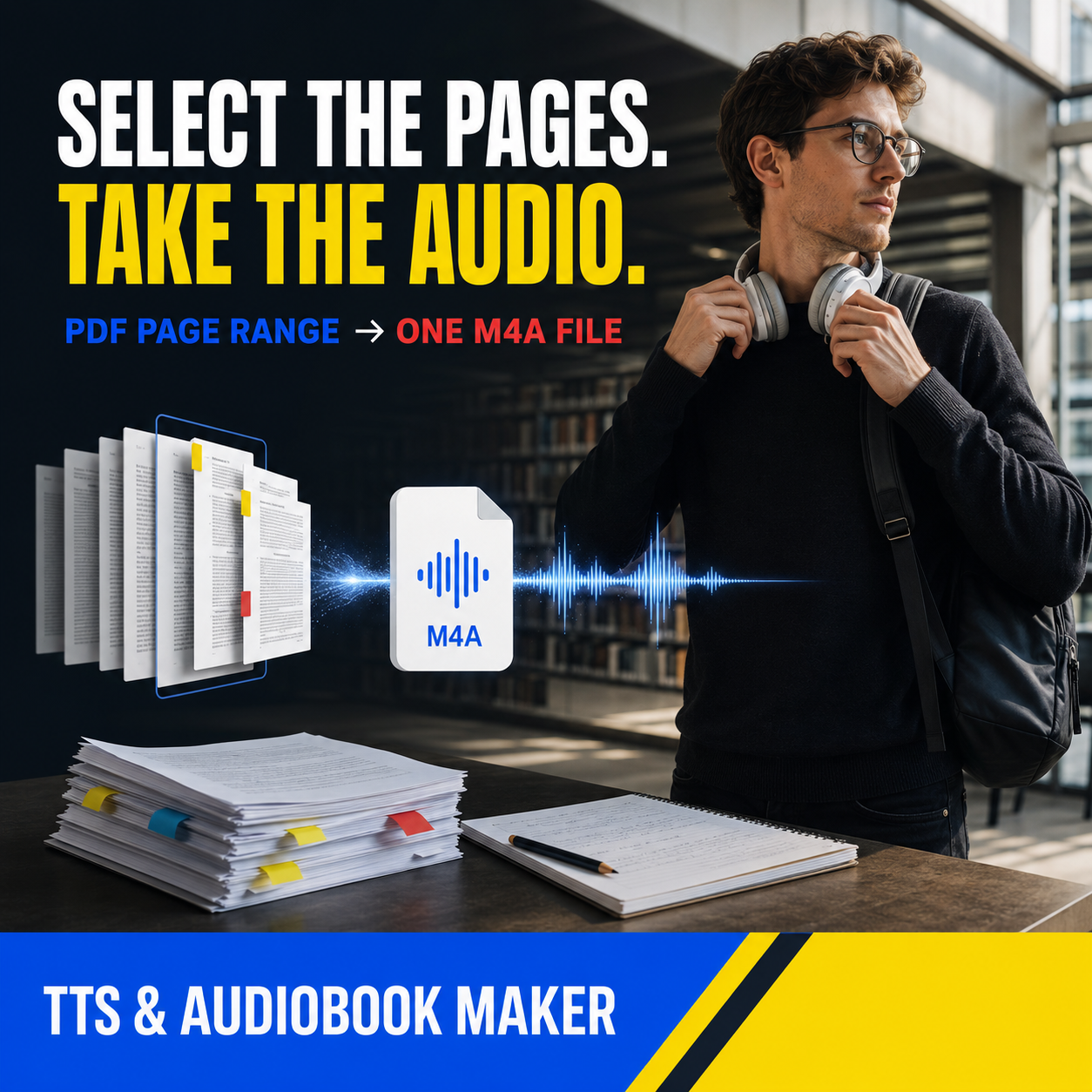PDF being converted to audio with page selection