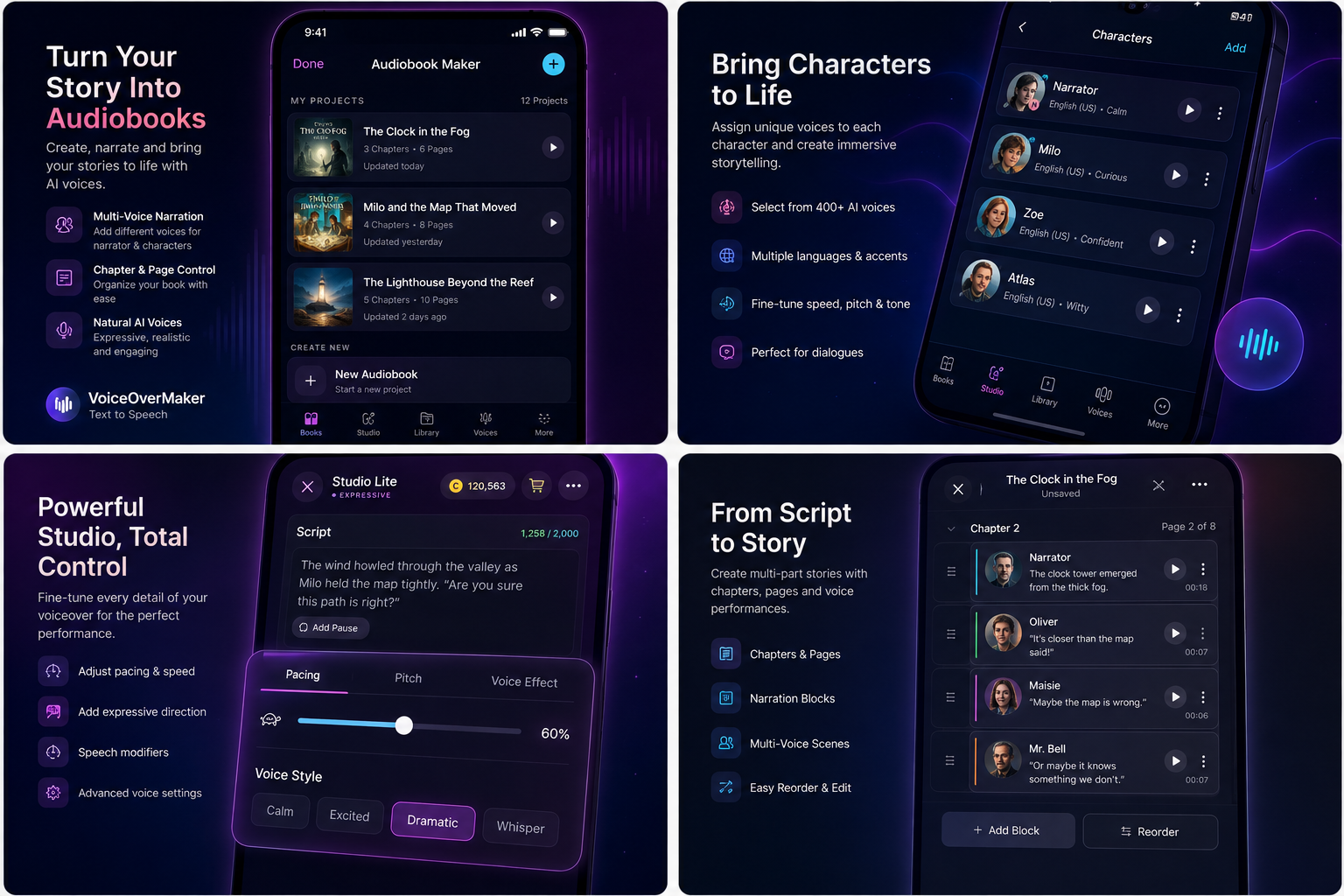 Turn a book into an audiobook using AI voices with VoiceOverMaker