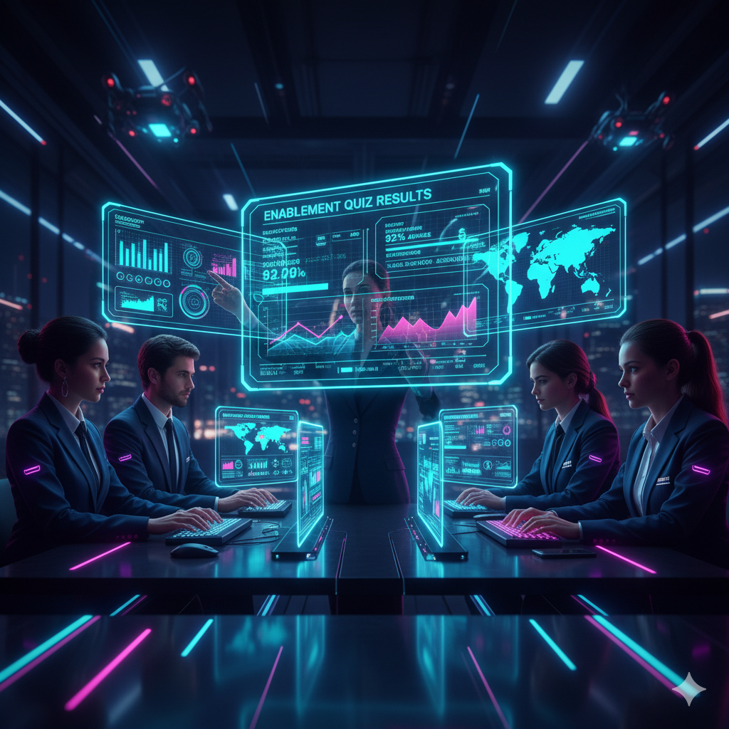 Sales enablement team reviewing AI quiz insights