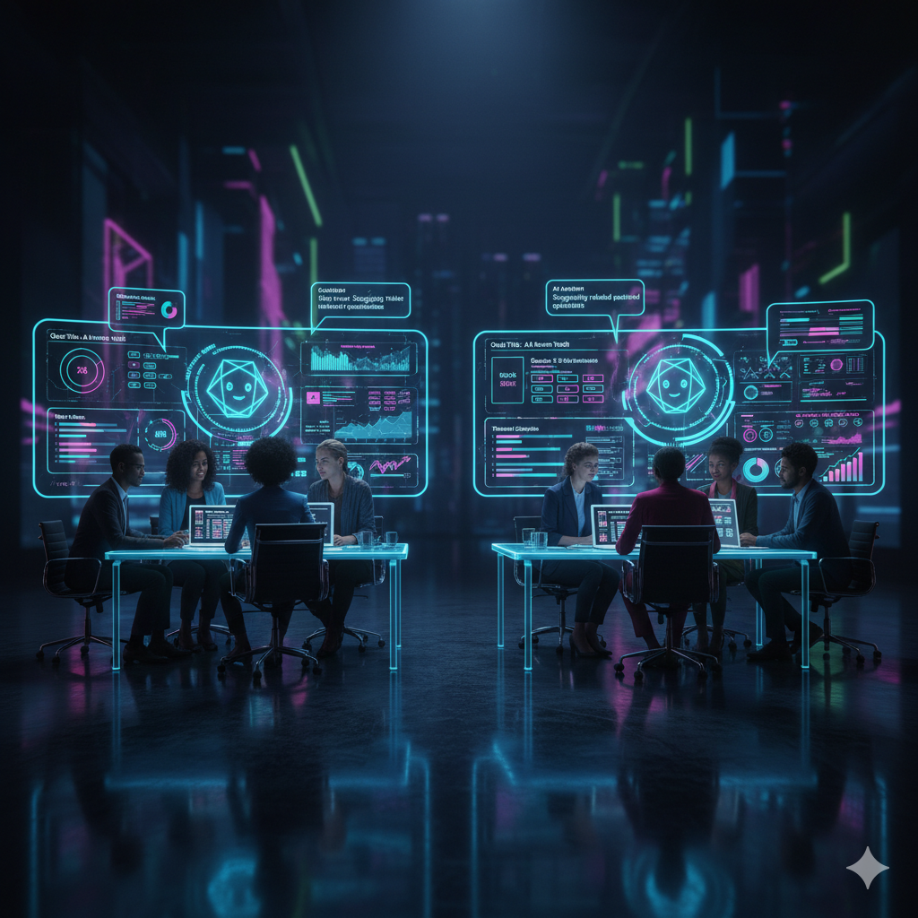 Teams building quizzes with AI on neon dashboards