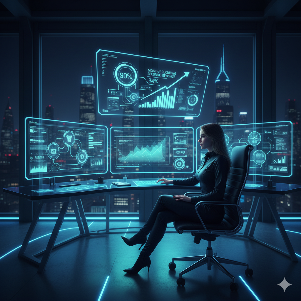 Entrepreneur monitoring automated AI workflows