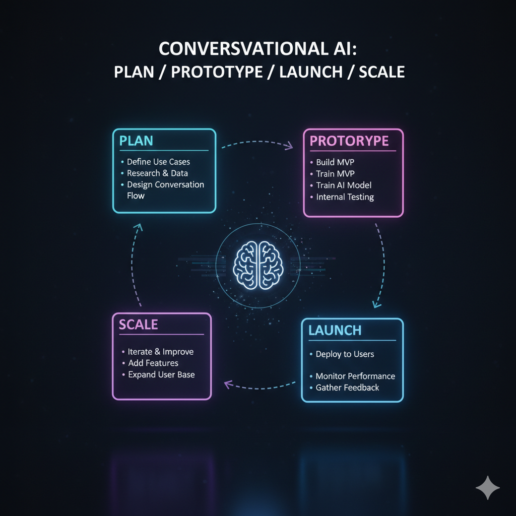 Workflow diagram for planning, prototyping, launching ChatGPT copilots