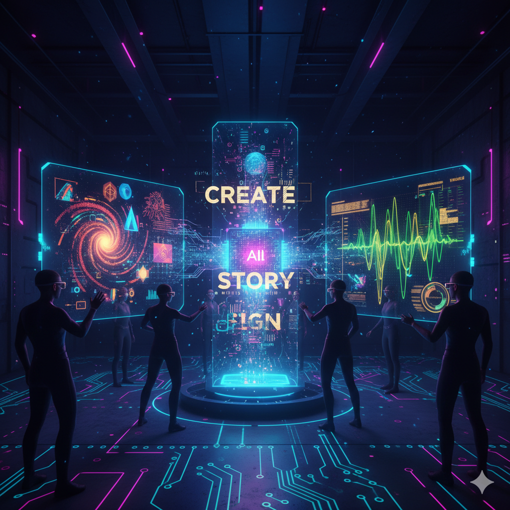 Creative teams collaborating with generative AI dashboards