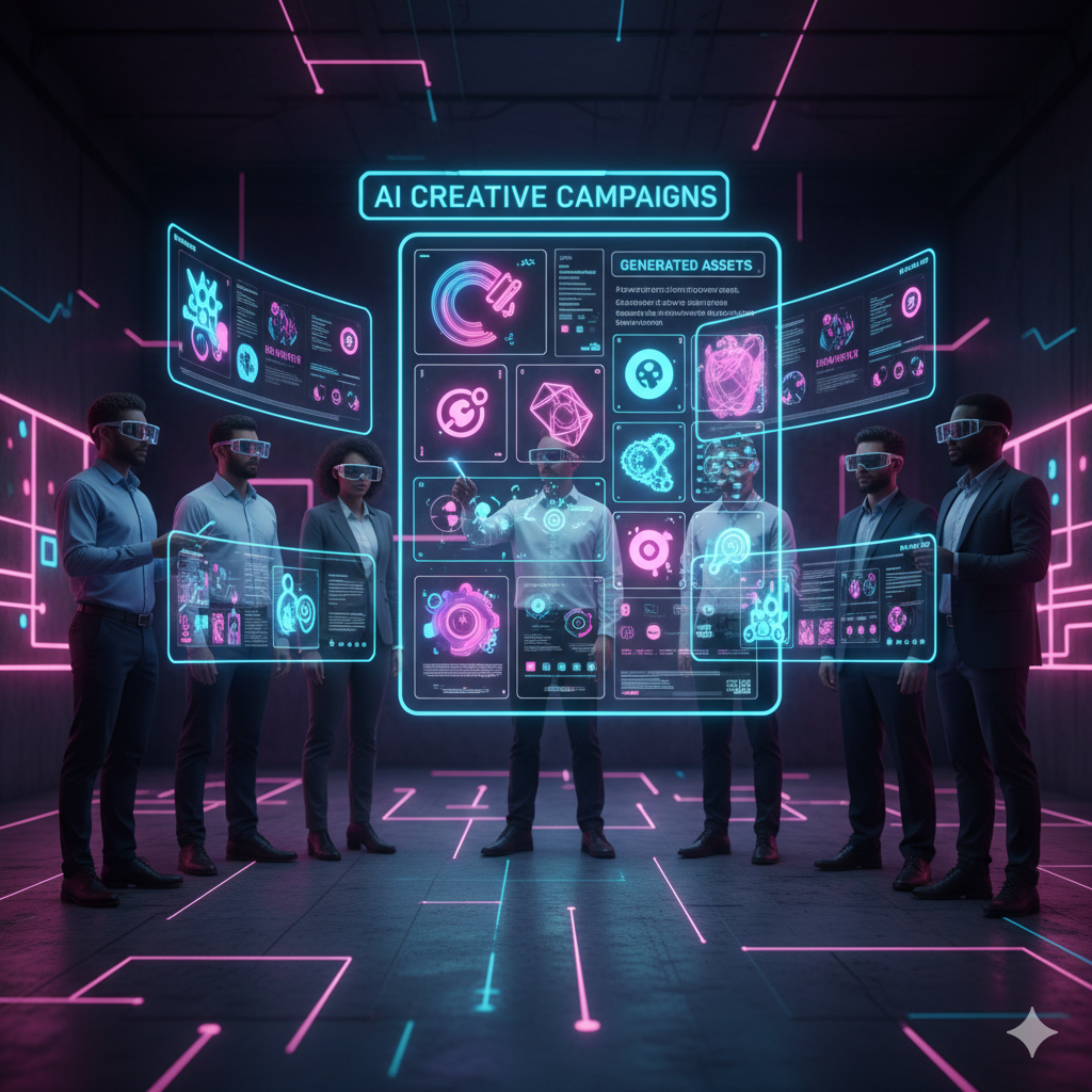 Marketing team reviewing AI generated campaign assets